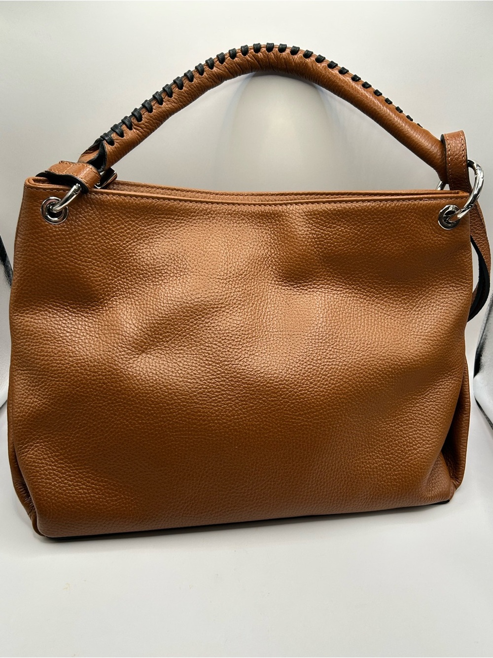 Tuscany Leather Cognac Pebbled Shoulder/Crossbody Bag - Picture 2 of 11